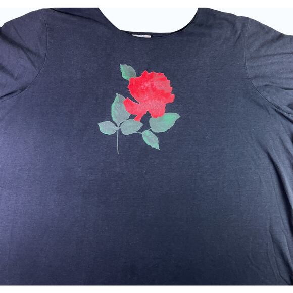 YS Sport by YoungStuff Short Sleeve Nightie Night Dress Black with Red Rose - Picture 3 of 11